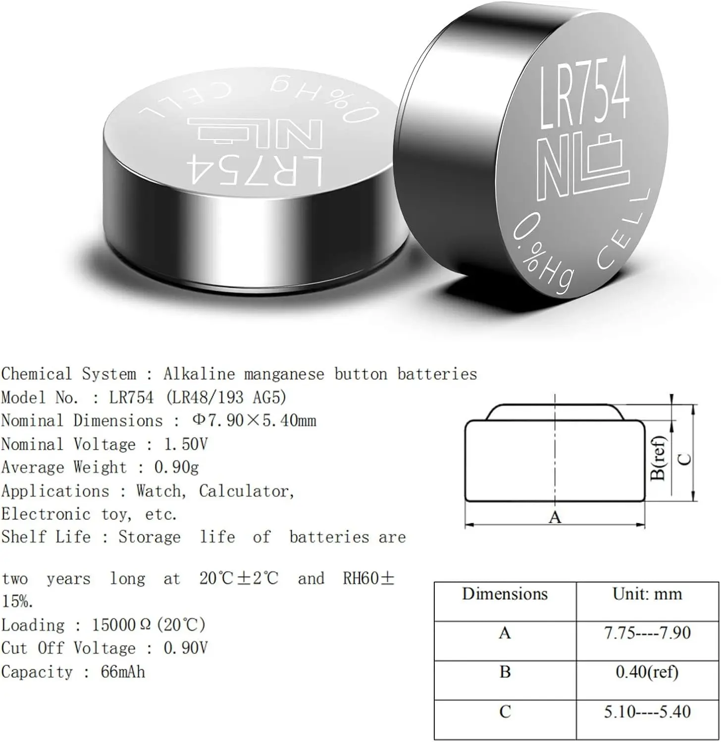 20-50PCS 1.55V AG5 LR754 Button Batteries SR754 193 393 Round Cell Coin Alkaline Battery L754 SR754SW LR48 For Watch Toys Clock