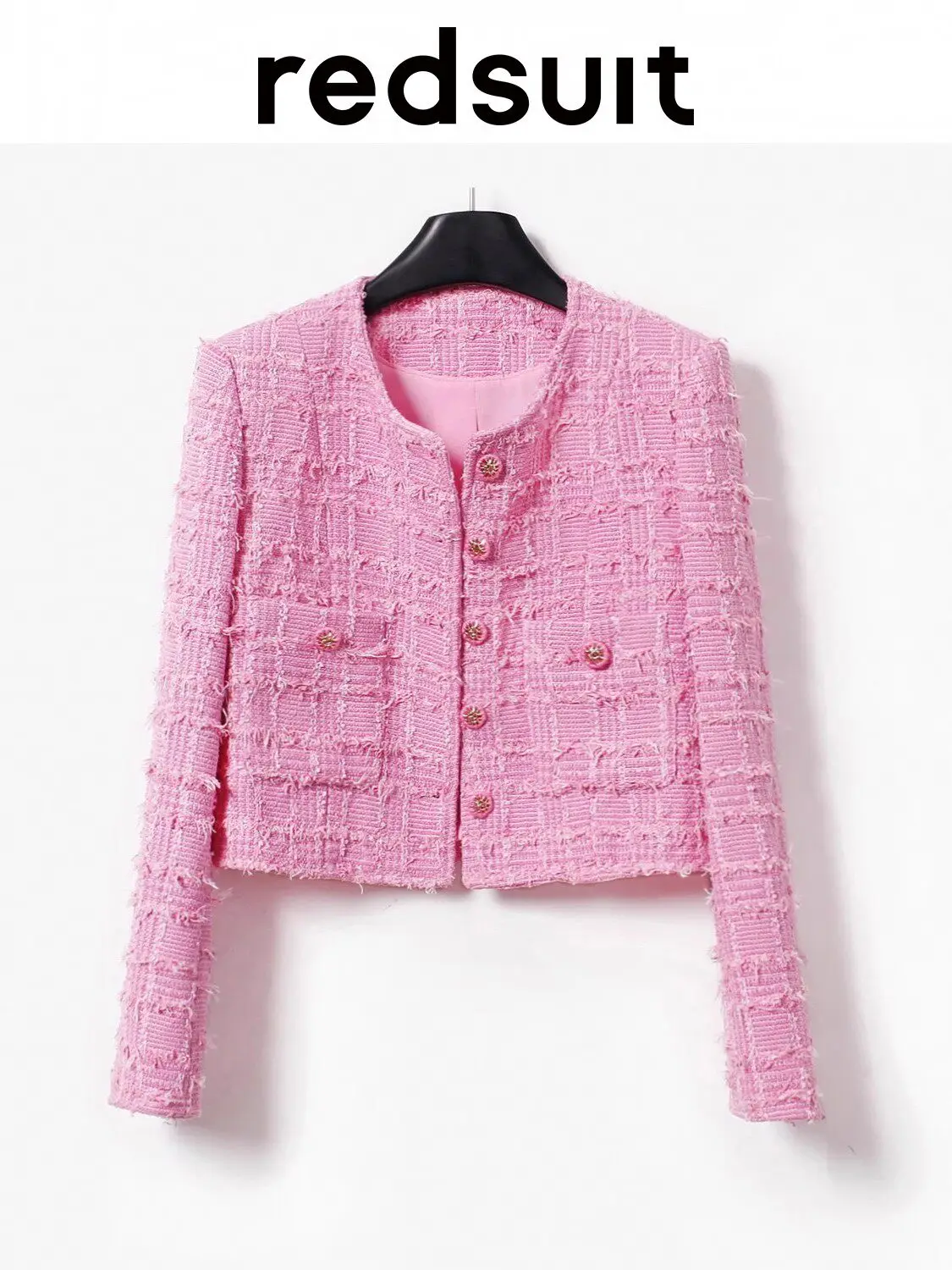New Coarse tweed three-dimensional pink plaid coat top Custom Sizes