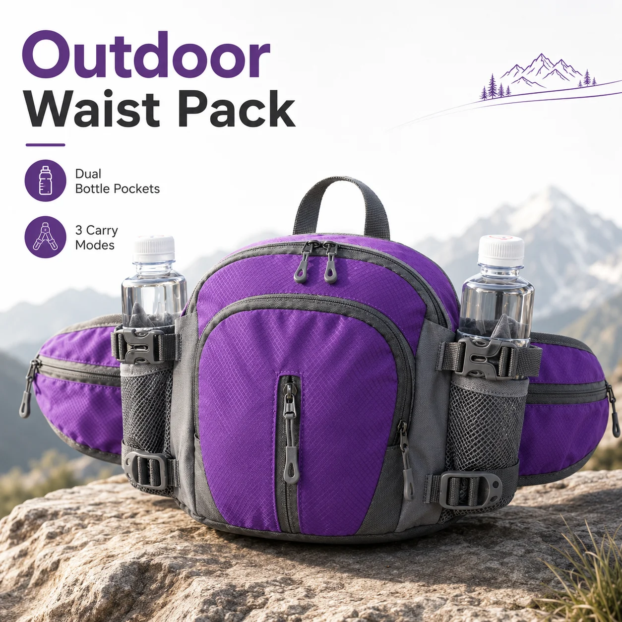 Geestock Outdoor Multifunctional Waist Bag Double Bottle Holder Hiking Running Cycling Camping Fanny Pack Men Women Travel Sport