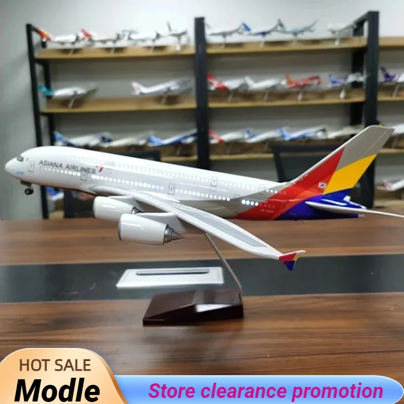 

New 46CM 1/160 Scale A380 Korean Airplane ASIANA Airline Model W LED Light and Landing Gear Die Cast Plastic Resin Aircraft Toy