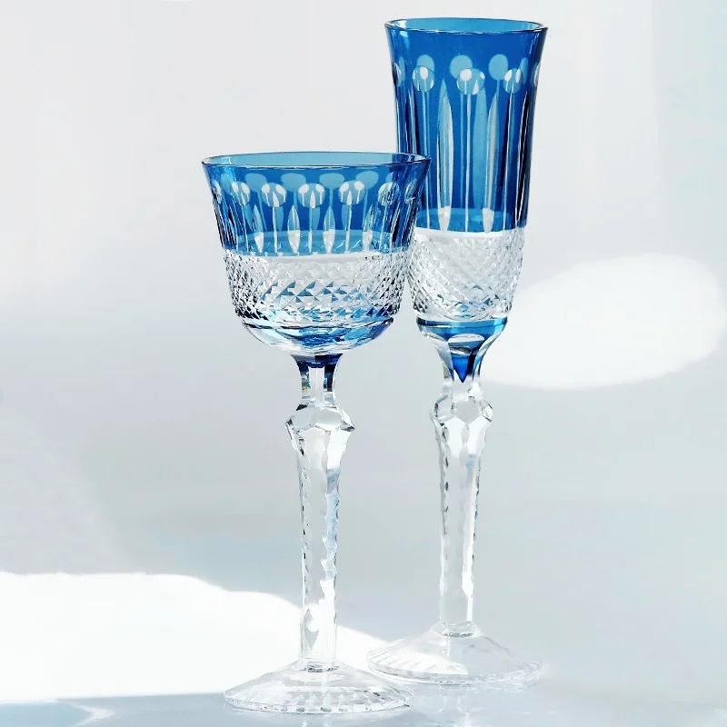 

Hand Blown Multi-Colored and Hand Cut Wine Glasses Edo Kiriko's Hock Glass Goblet Champagne Flute In Gift Box