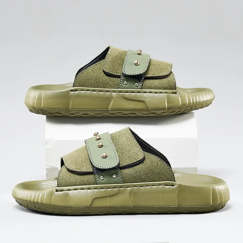 

New Design Fashion Men's Green Slippers Summer Comfortbale Platform Sandals Non-slip Casual Sandals Men Slides pantuflas hombre