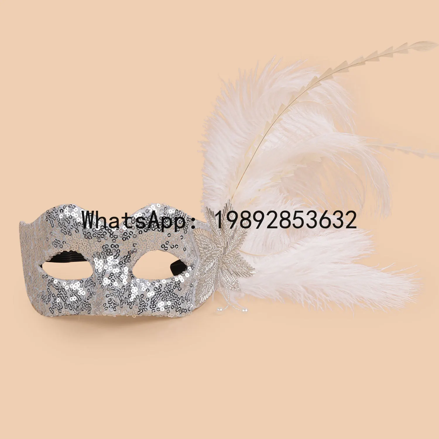 PYJ Halloween sequins feathered half face mask masquerade party props - 2 pcs