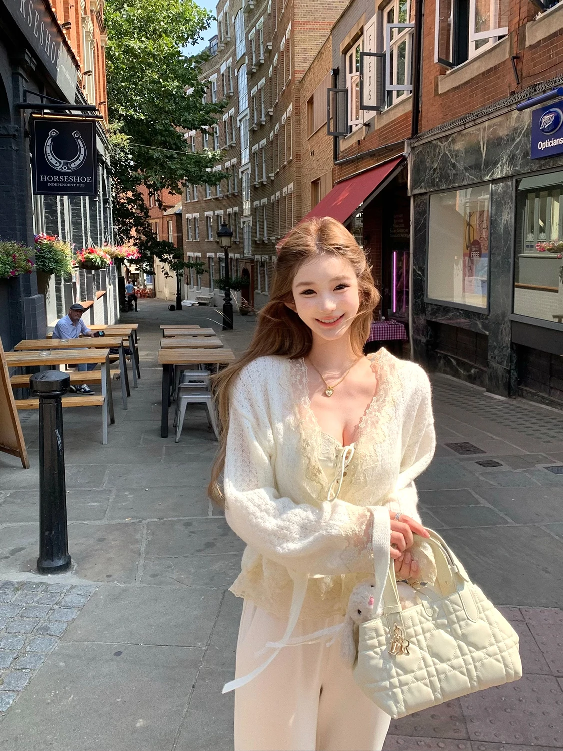 

Женский вязаный кардиган JMOP с V-образным вырезом, осенне-зимний, с кружевной отделкой, в рубчик, свободного кроя, с длинными рукавами