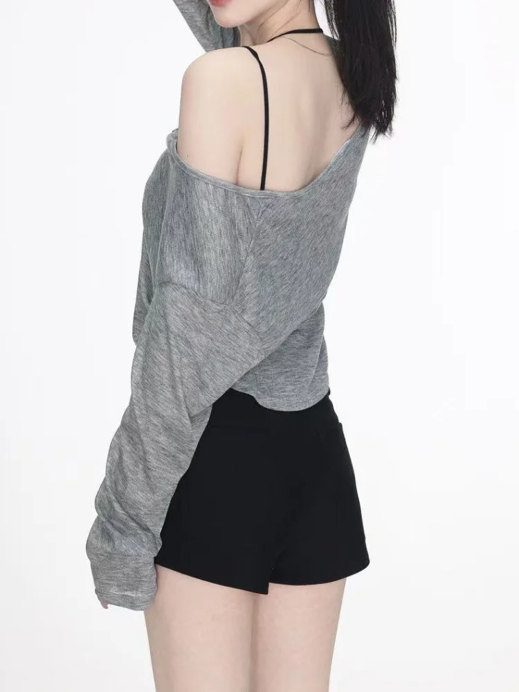 Girls Solid Casual Long Sleeved T-shirt Women\'s Smock Tops Sexy Thin Transparent Tee Shirts Korean Loose T-shirt Streetwear