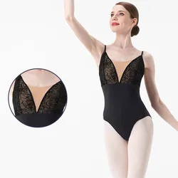 Leotardos de Ballet para mujer, Ropa de baile con correa de hombro ajustable, ropa de baile de empalme flocado para niñas y adultos, Body de gimnasia