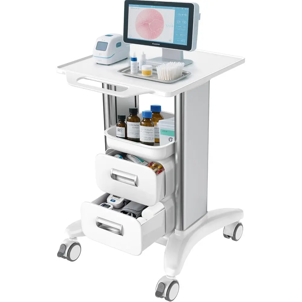 

Trolley Cart with Drawers, Hospital Mobile Ultrasound Cart with Trays & 4 Silent Swivel Wheels, 220 LBS Load Portable Storage Dr