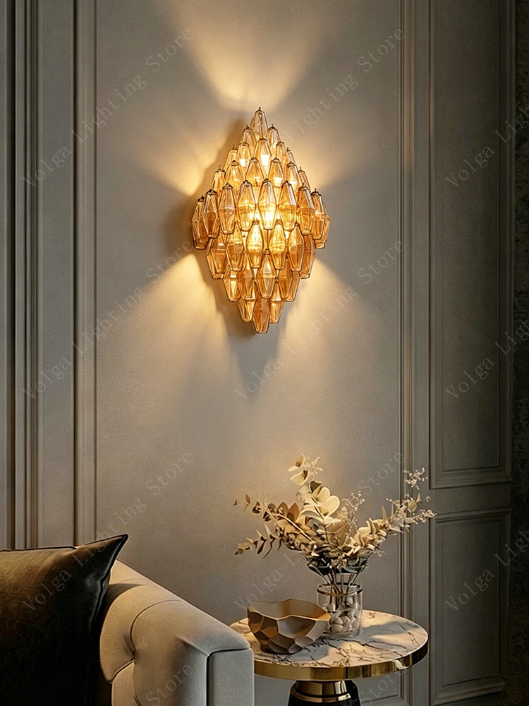HIgh-end Amber Glass Large Wall Sconce Lamp Home Decor Classic Background Light Fixture Murano Glass Wall Lights