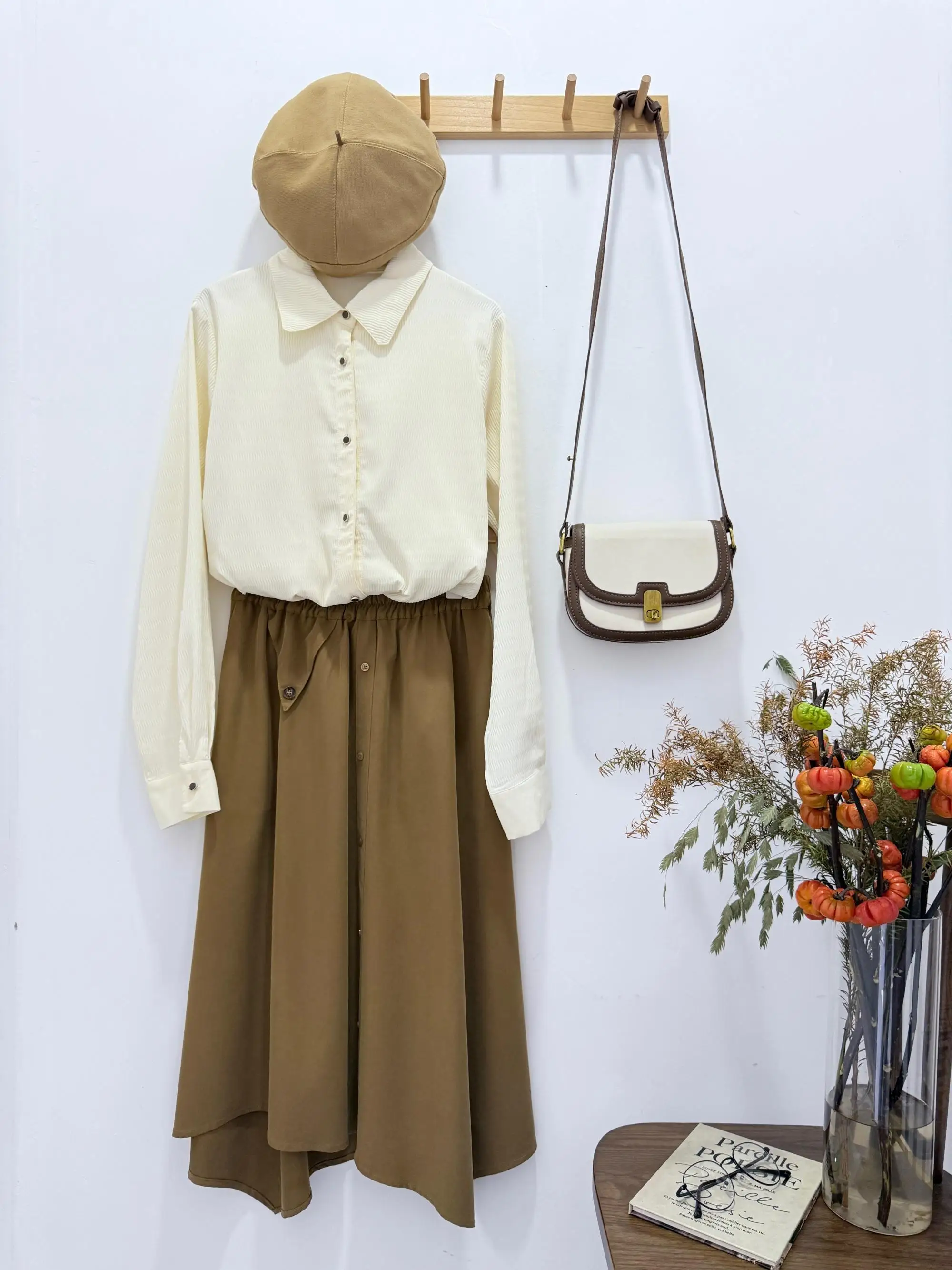 

Slimming Loose Long Sve irt Women's Faionable Artistic Wave Texture Top Original Design Polyester Fiber Casual irt