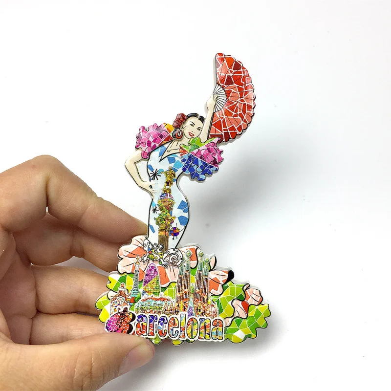 

Barcelona, Spain City Scenery Dancer Cultural and Creative Refrigerator Magnet Travel Souvenir Home Decoration