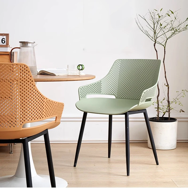 Modern Household Iron Art Plastic Backrest Dining Chairs Thickened  Hollowed Out Fashionable Coffee Shop Leisure Chairs