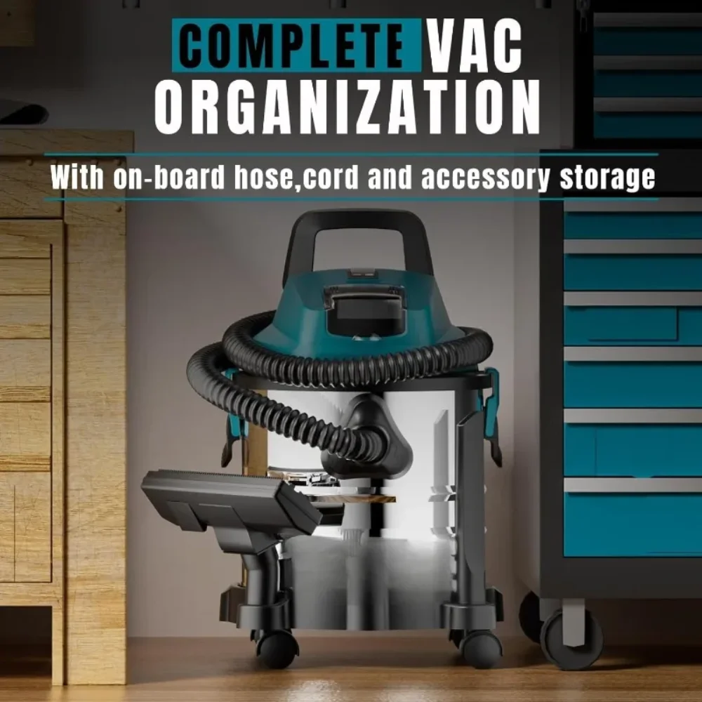 4 جالون متجر لاسلكي متوافق مع بطارية ماكيتا 18 فولت، مكنسة متجر لاسلكية رطبة وجافة مع شفط قوي 16 كيلو باسكال وبلو #5
