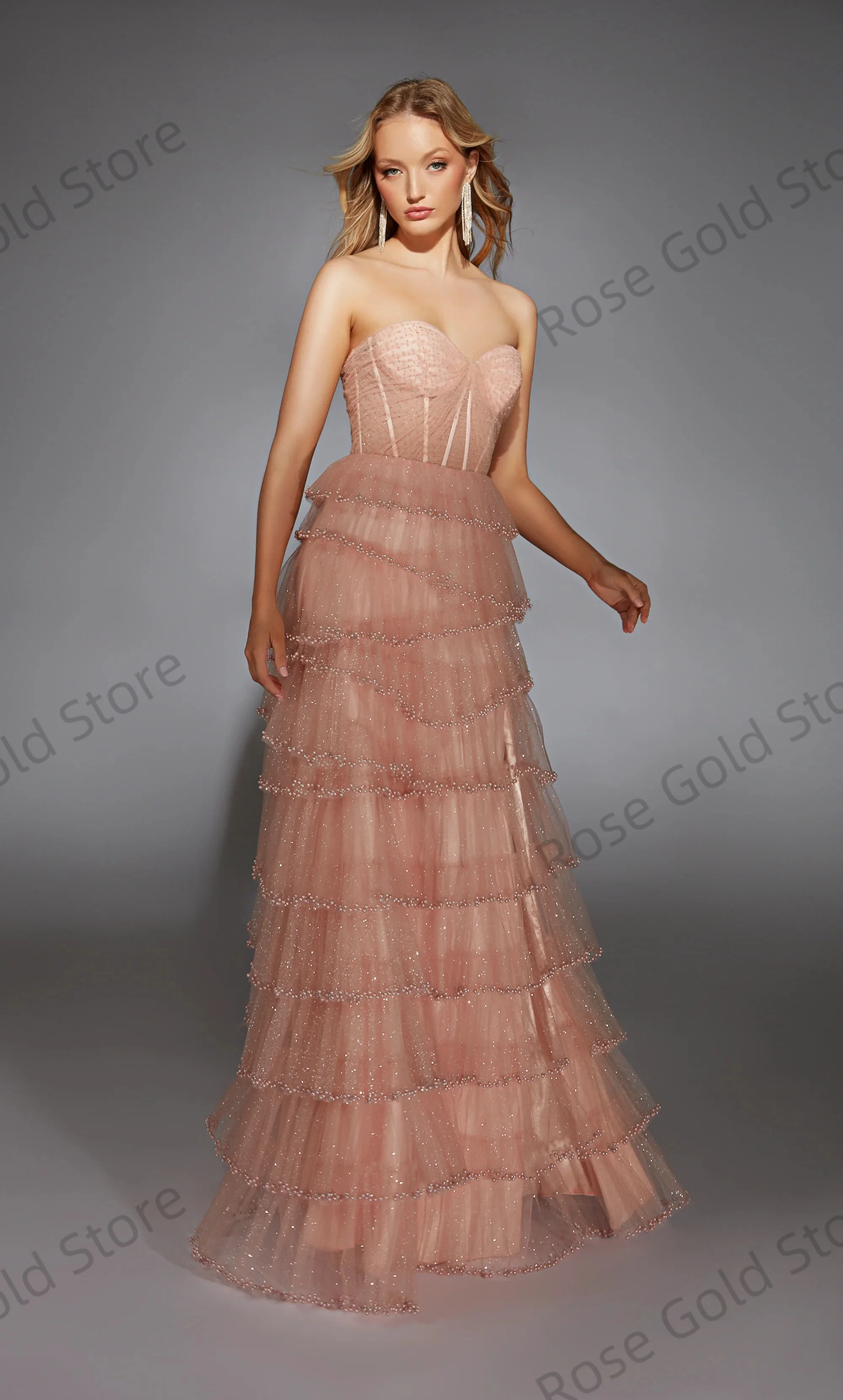 Princesa luz rosa vestidos de baile uma linha querida brilhante vestidos de noche em camadas lantejoulas personalizado vestidos de festa de baile