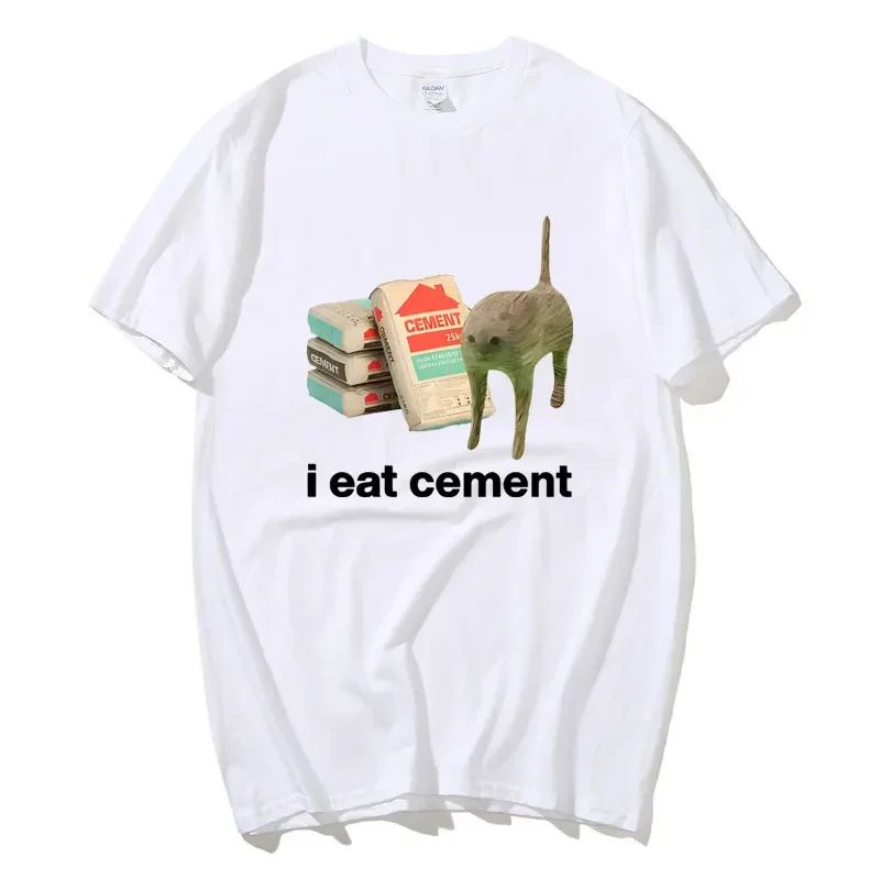 I Eat Cement Cursed Cat Funny Meme Graphic T Shirt Men Women Fashion Casual Short Sleeve T Shirts Summer Men Cotton T-shirt Tops