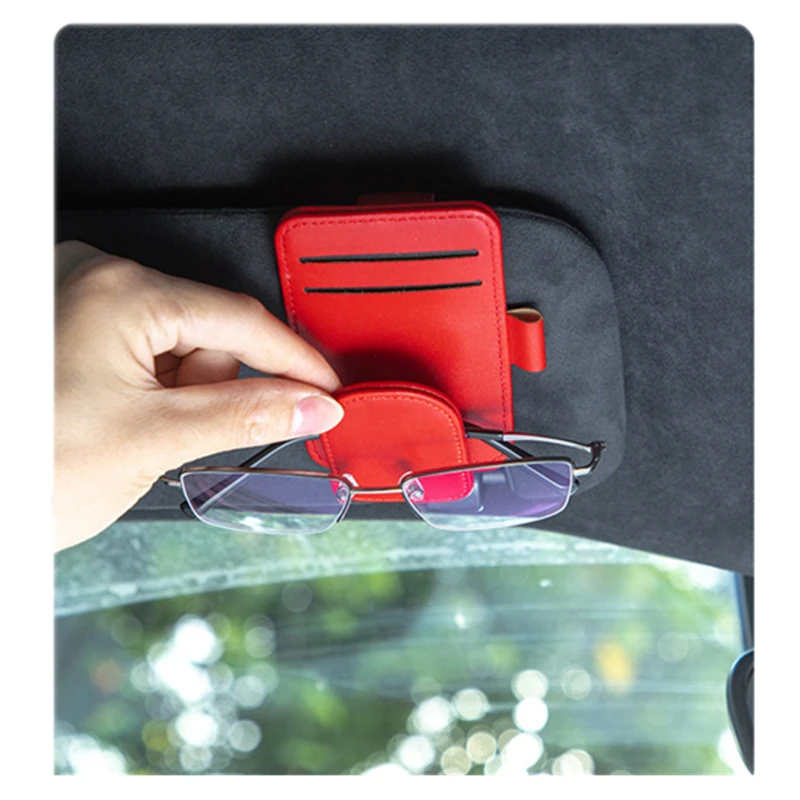 Magnetic PU Leather Car Glasses Clip 3 In 1 Creative Sunshade Storage Clip Sunglasses Clip for  Audi A3 A4 A7 A8 A6 Q3 Q5 Q7 Q4