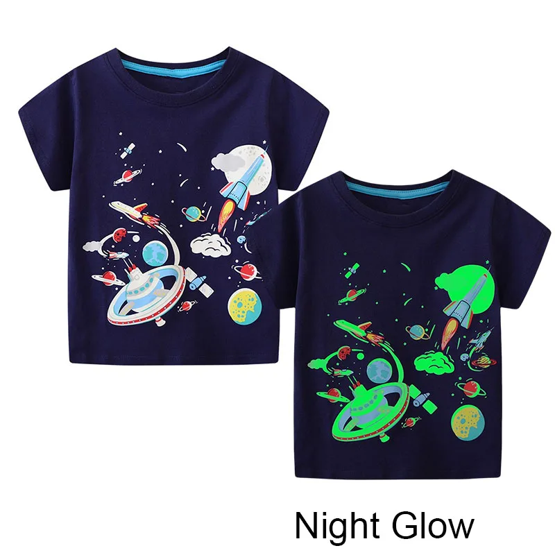 Jumping Meters Summer Boys Tshirts 2-7T Night Glow Toddler Animals Kids Tees Tops New Arrival Hot Selling Children's Clothes
