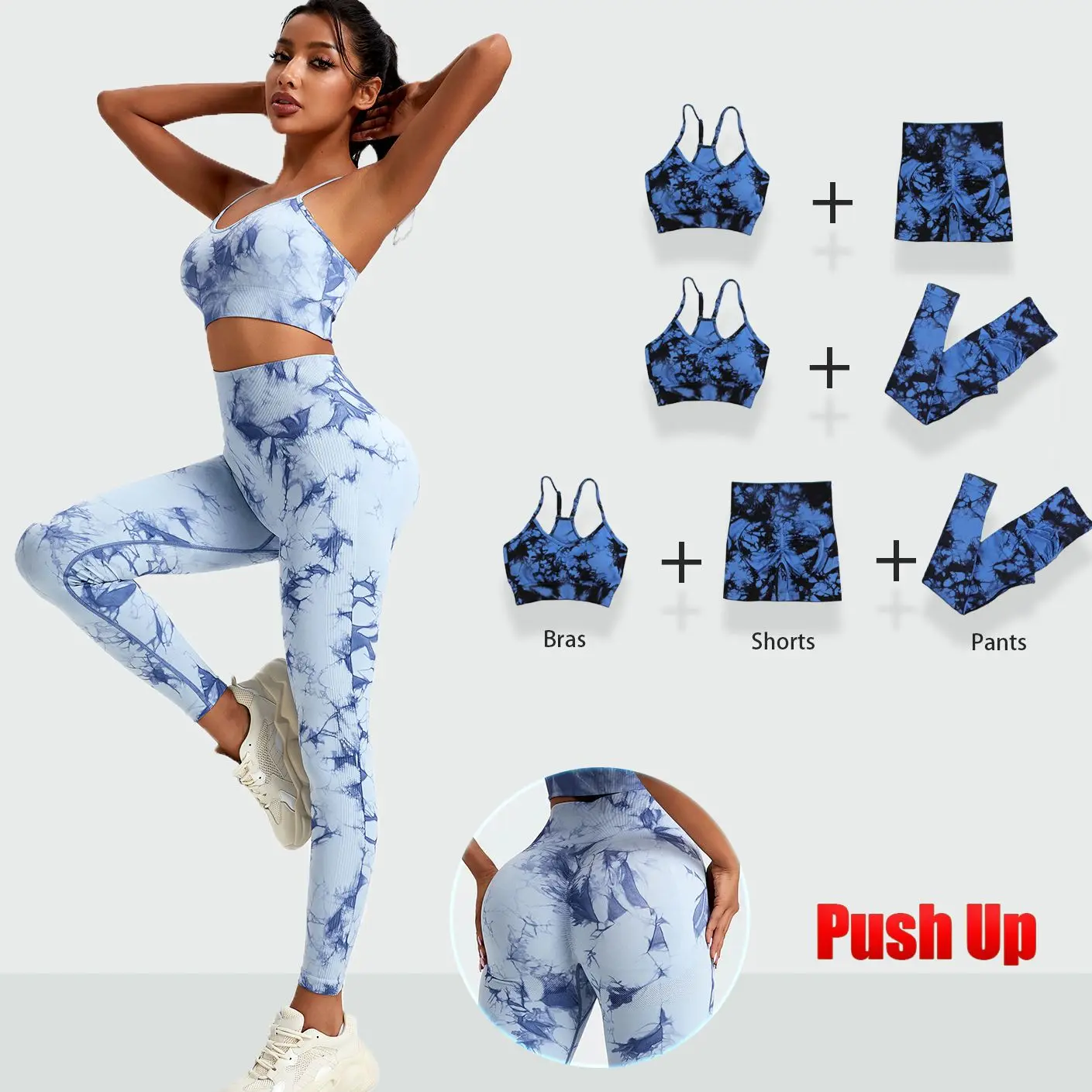 1/2/3/PCS Tie Dye Seamless Women Pants Sets Sport Stretch Autumn Sets Print Y2k Tops Sets Fashion High Waist Activewear Running