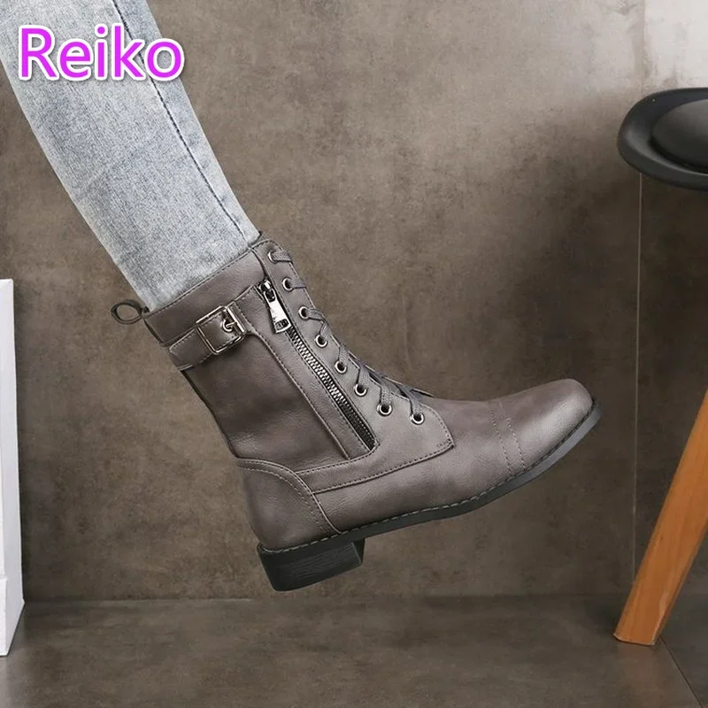 Retro Boots Women 2023 Autumn/winter New Tooling Boots Large Size Short Boots Thick Heel Knight Brown Leather Black