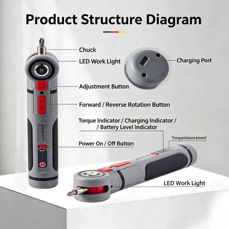 MASTER Mini Rechargeable Electric Screwdriver 3 Angle Adjustable Lithium Drill for Home Narrow Space Repair