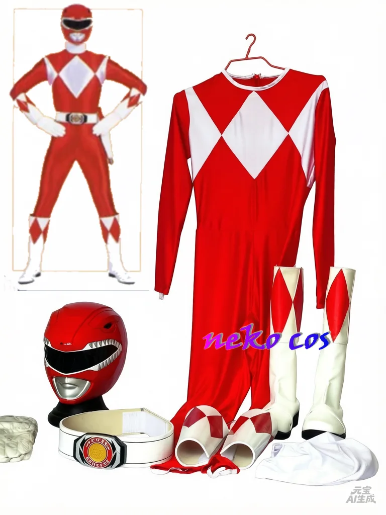 nekocos Kyoryu Sentai Zyuranger fullset bodysuit jumpsuit gloves belt mask helmet armcover shoes Cosplay Costume