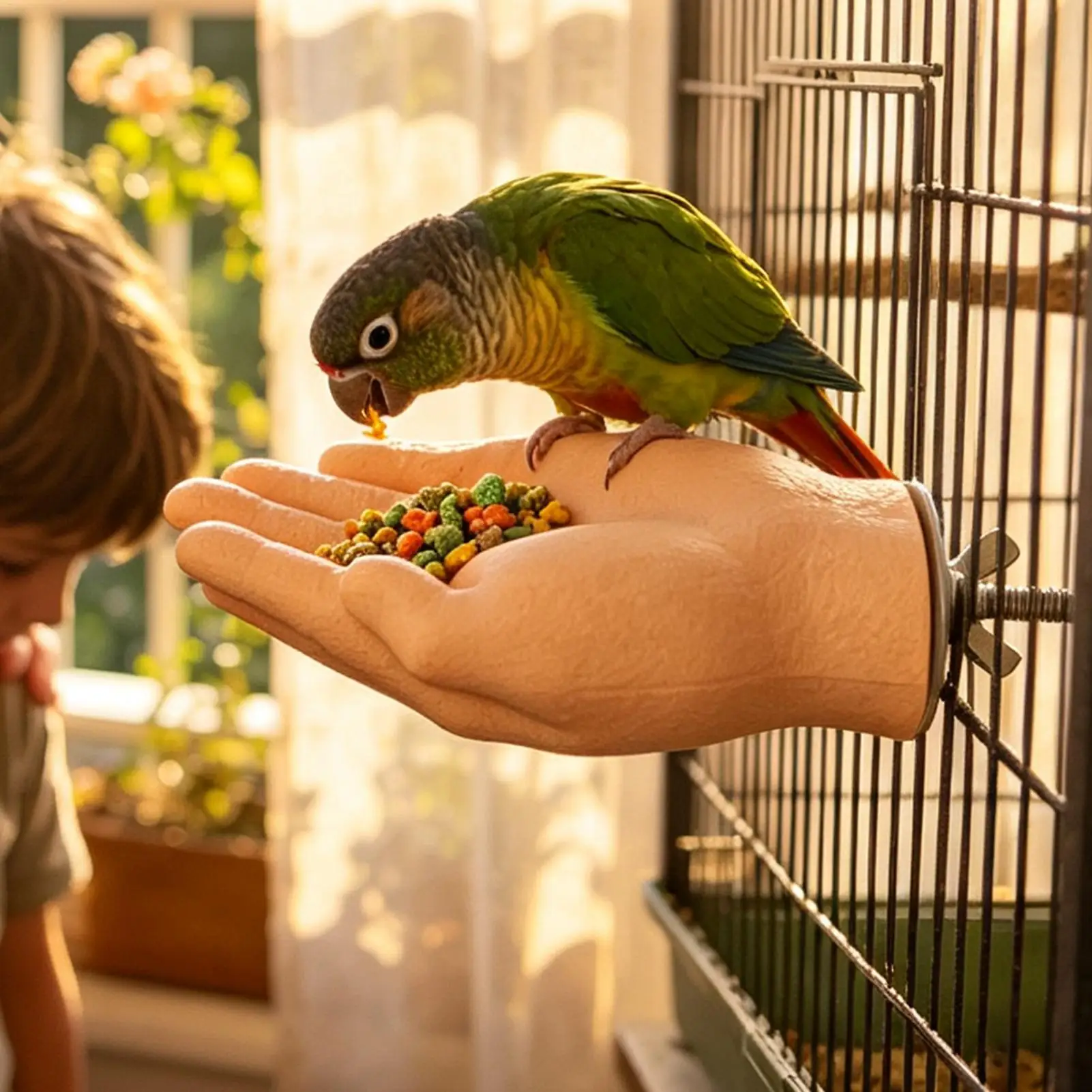 Percha para loros, para animales de compañía, para enriquecer el entorno, como elemento decorativo, comedero, para jaulas de pájaros, para entrenamiento, con forma de mano, ideal para cacatúas, periquitos y canarios.