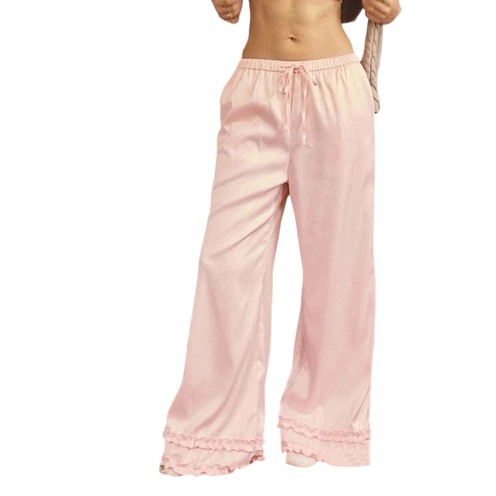 

Women s Wide Leg Pajama Pants Casual Solid Color Ruffled Loose Fit Drawstring Lounge Pants