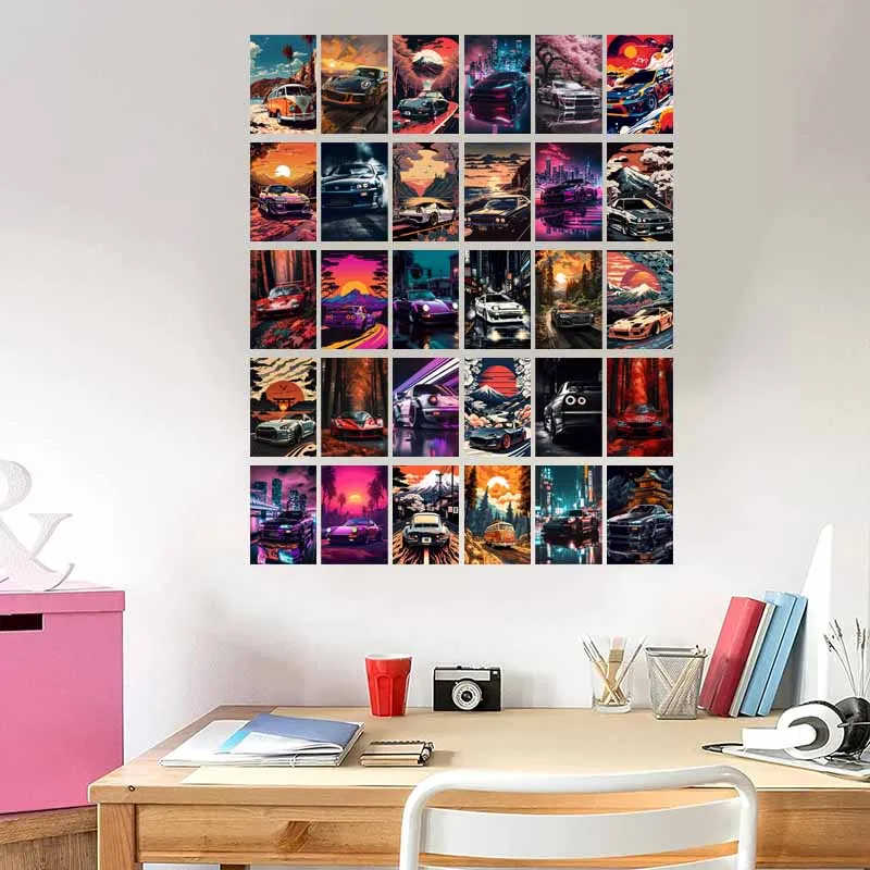 30pcs Retro Trending Cars Postcards Series Teens Gift Living Room Decor Cards Wall Collage Kit Prints Student Bedroom Decoration
