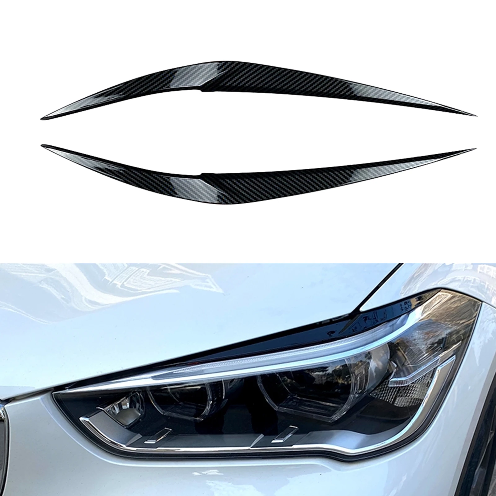 

For BMW X1 F48 2016-2021 Headlight Eyelid Headlamp Eyebrow Trim Carbon Fiber Look Car Front Head Light Lamp Cover Brow Sticker