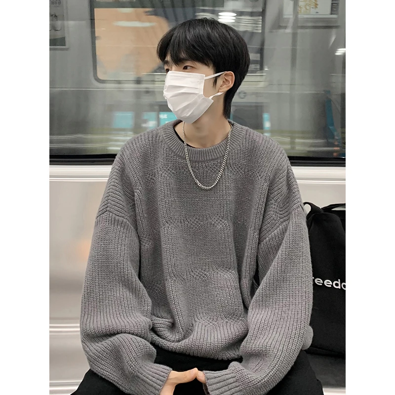 

Winter Sweaters Men Warm Fashion Casual Knitted Pullovers Men Streetwear Korean Loose Long Sleeved Sweaters Mens Jumper Clothes