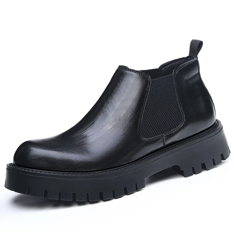 

2025 Autumn Early Winter Shoes Mens Chelsea Boots Fashion Brand Male Footwear Thick Sole 4.5cm Non-slip Black Plus Size 45 D590