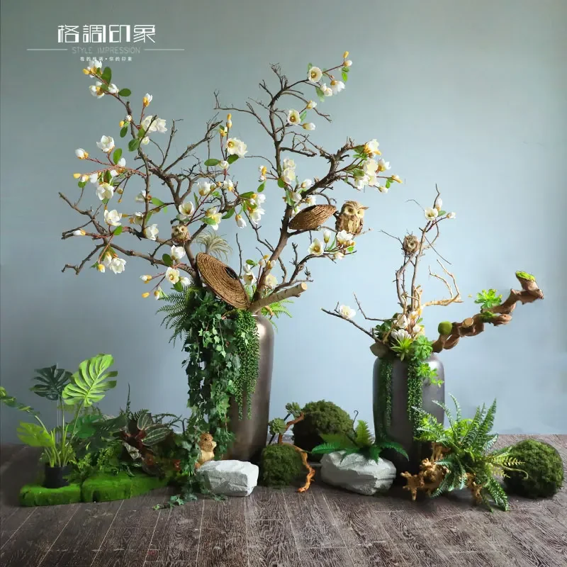 Floricultura en el suelo restaurante Hotel Club decoración de flores en maceta grande nuevo diseño chino decoración de jarrón suave