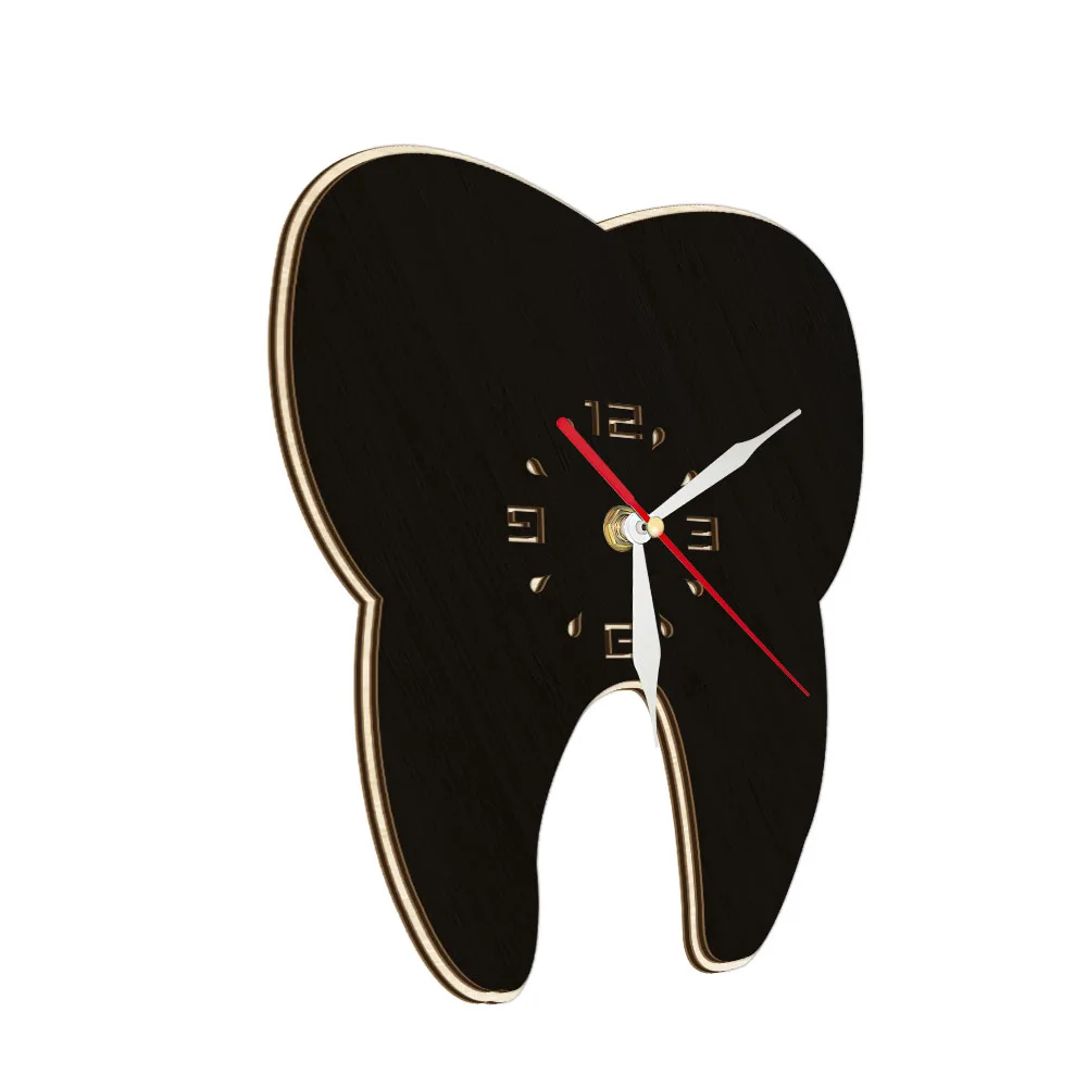 Tooth Shaped Laser Cut Wooden Wall Clock For Dental Clinic Medical Office Decor Dentistry Artwork Silent Wall Watch Dentist Gift