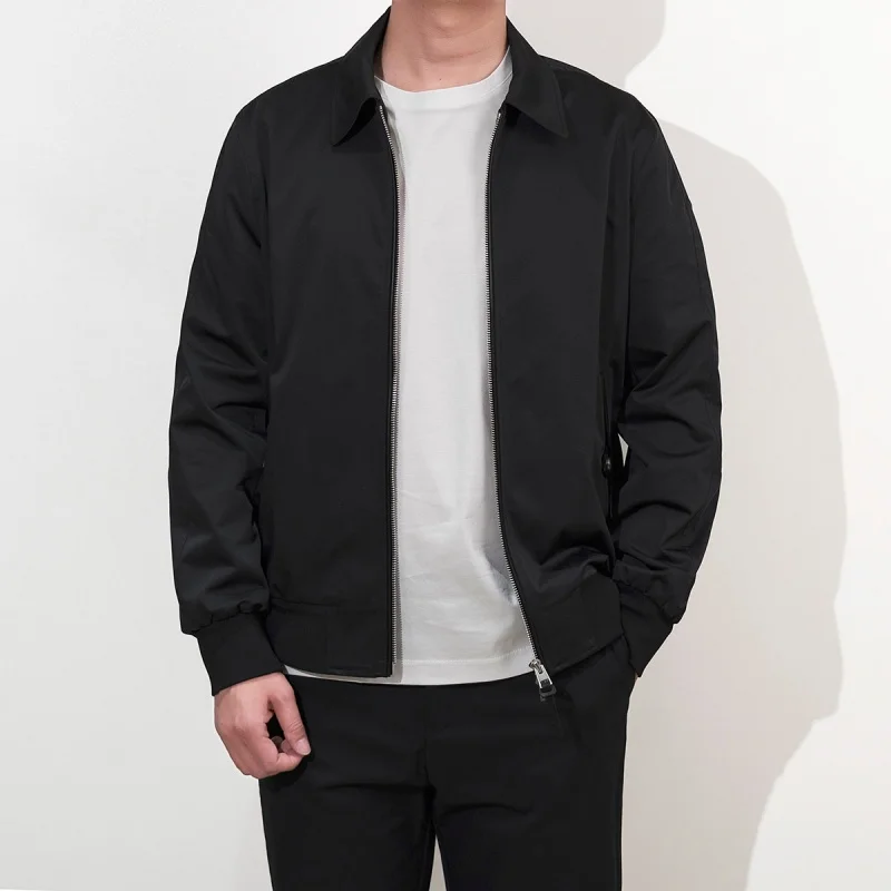 26 Spring and Autumn New Business Gloss Anti Wrinkle Classic Leather Decoration Collar Solid Color Zipper Jacket for Men