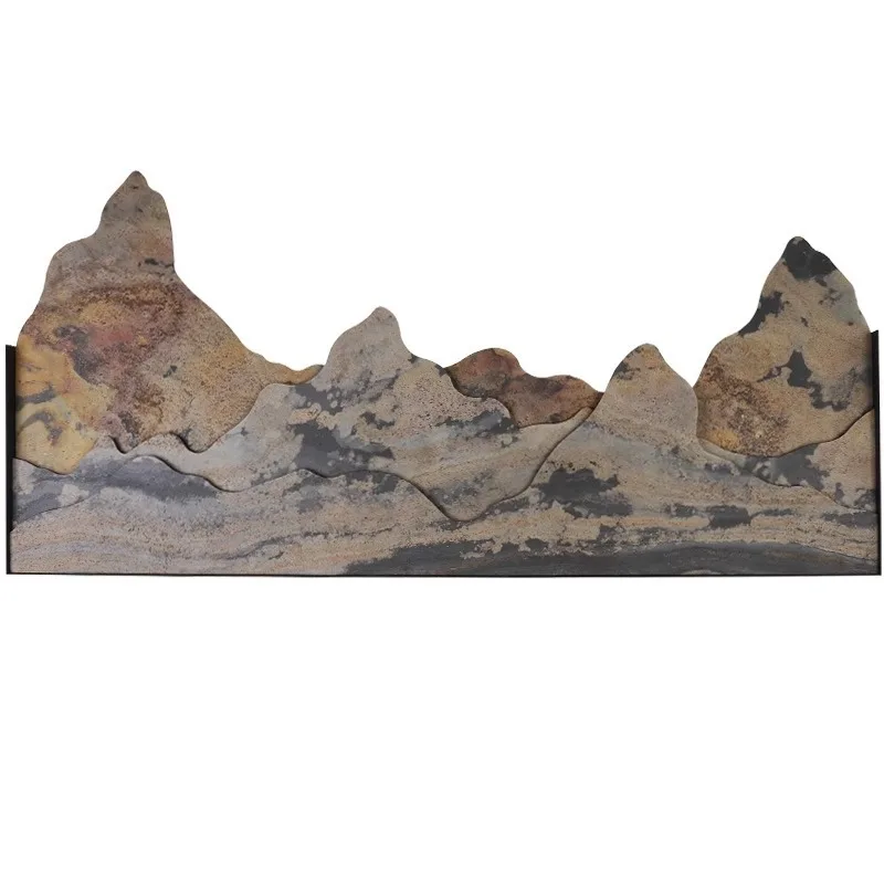 Entry entrance mural lamp rock slab, tea room Zen sofa background wall landscape decorative painting round wall lamp