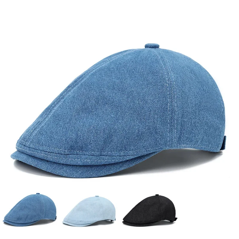 Spring and Summer Solid Denim Newsboy Caps Men Flat Peaked Cap Women Painter Beret Hats 102 image 2