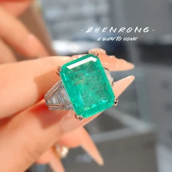 High Quality 925 Silver Color Princess Cut Emerald Tourmaline Wedding Ring Women's Vintage Engagement Bridal Trend Rings Jewelry