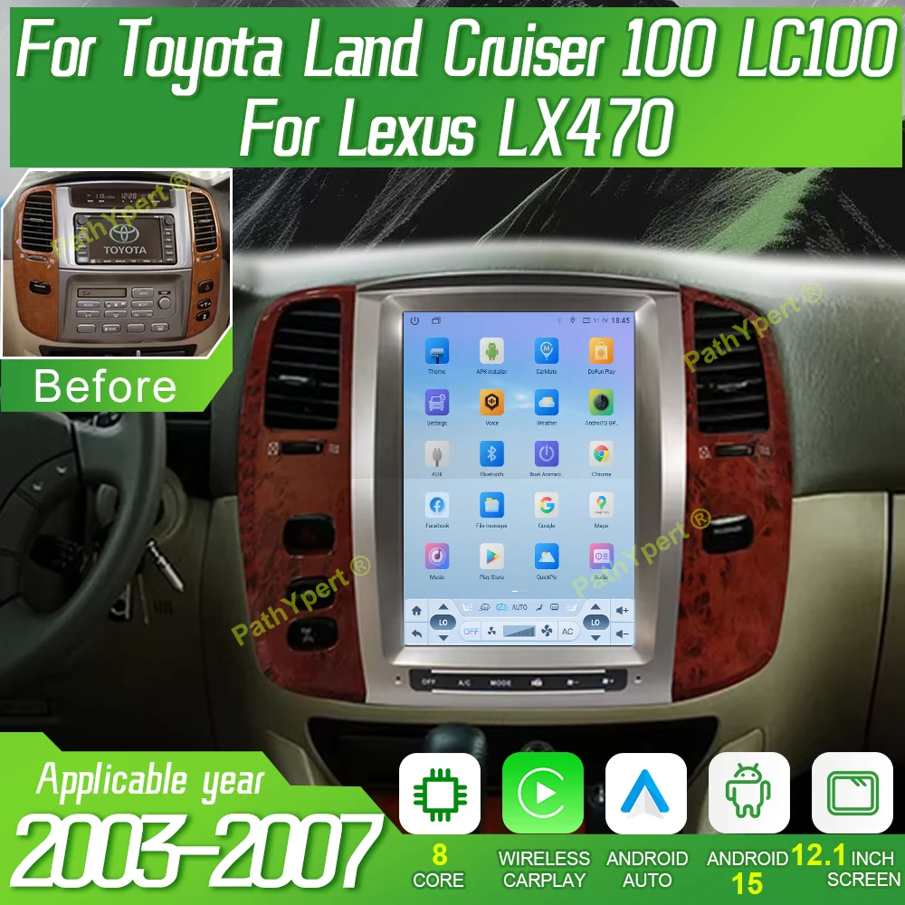 Android 15 Vertical Screen Tape Recorder For Toyota Land Cruiser 100 LC100 For Lexus LX470 2003-2007 Stereo BT Car Video Carplay