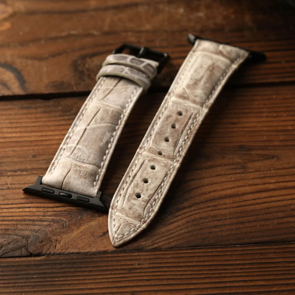 Handmade Himalayan White Crocodile Leather Watch Strap Genuine Leather Band 49mm 46mm 45mm 42mm