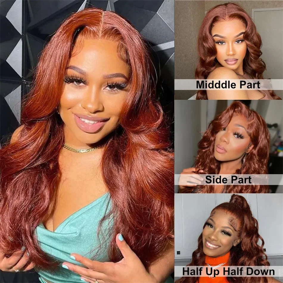 13x4 Reddish Brown Body Wave Lace Frontal Human Hair Wig 13x6 HD Lace Frontal Wigs 4x4 5x5 Closure Lace Brazilian Preplucked Wig