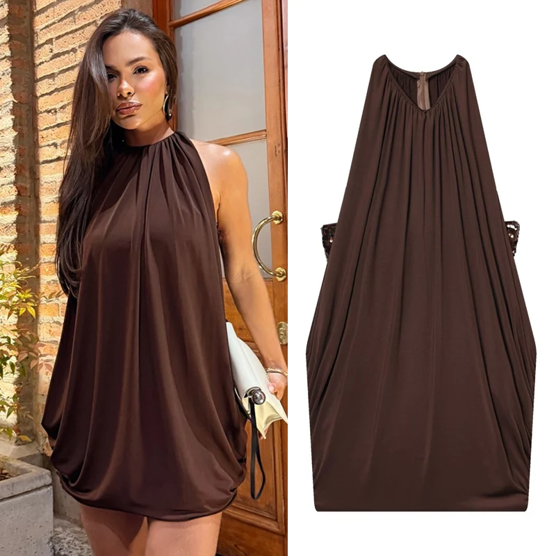 Frauen Kleid Pailletten Patchwork Halter Kleid Frauen Plissee Ärmellose Kleider Layered Kurzes Kleid Weibliche Abend Party Vestidos