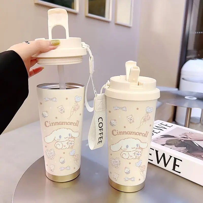 New Arrival Sanrio Laurels Dog 520ml Vacuum Cup Children Environmentally Large-Capacity Water Straw Steel Big Cup Birthday Gifts