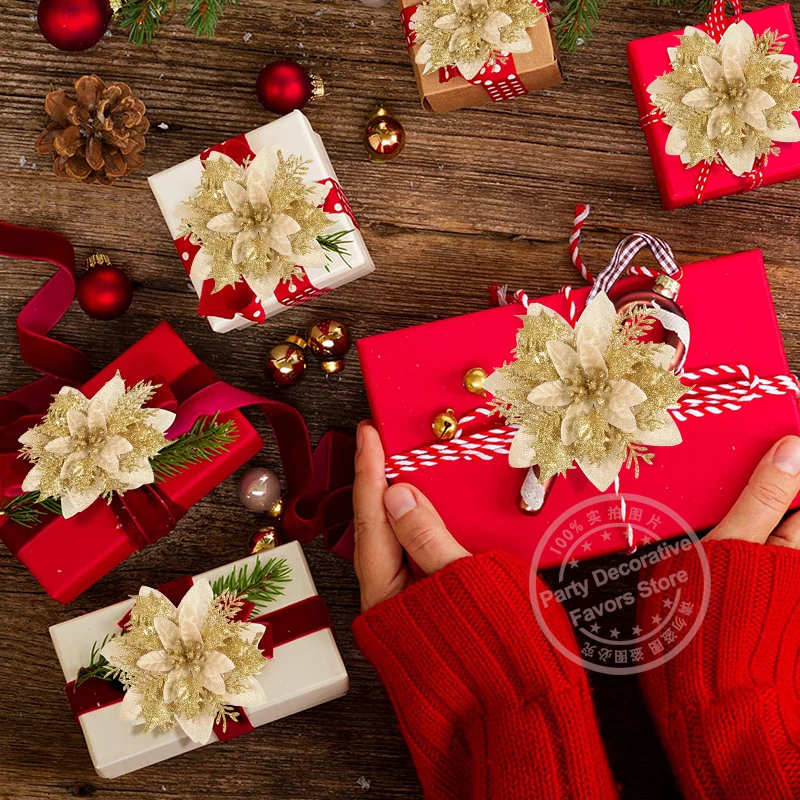 5/10 Stück 14CM Glitzer Künstliche Weihnachtsblumen Christbaumschmuck Frohe Weihnachten Dekorationen für Zuhause Neujahrsgeschenk Navidad – Detail 2