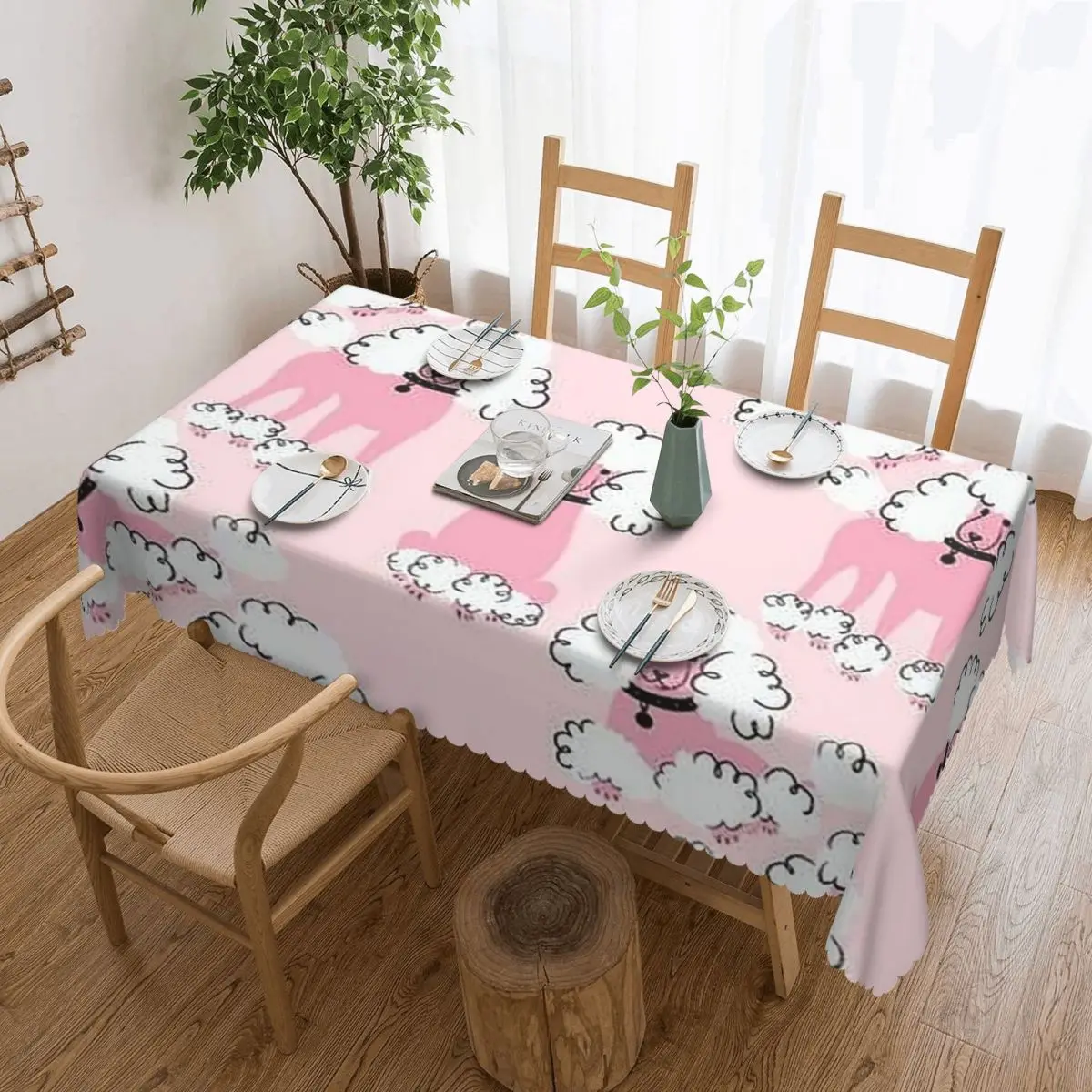 Poodle Cute In Pink Pet Dog Customized Rectangular Tablecloth Waterproof Table Cover for Dining Events Table Cloth