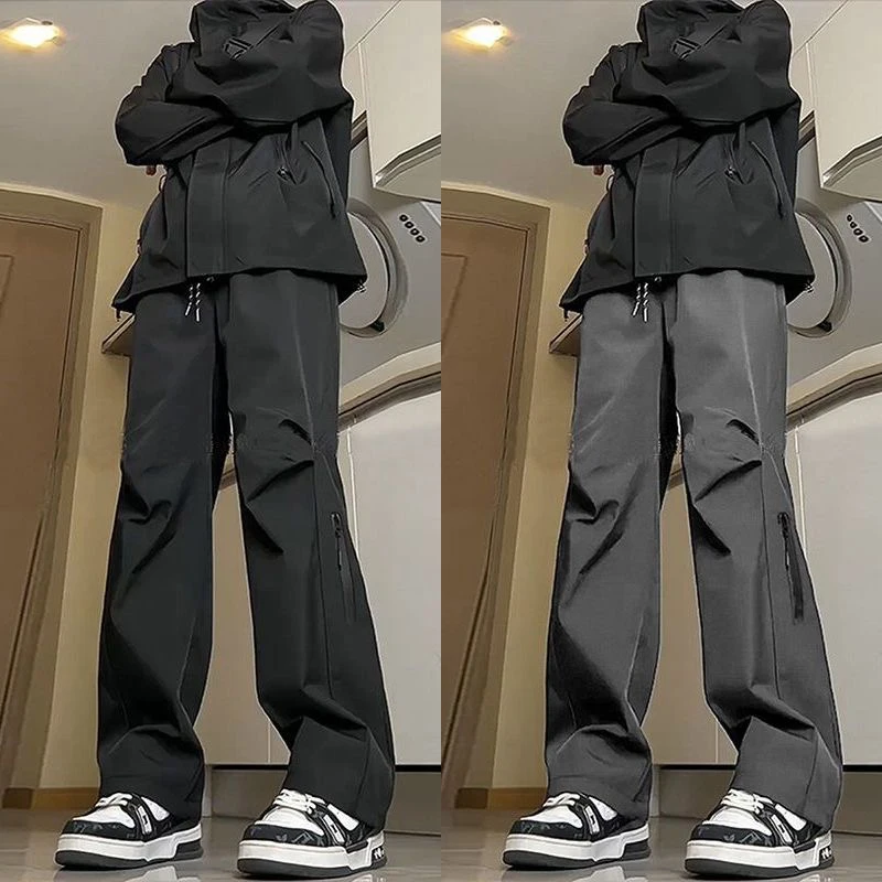 Cargohose für Damen, hochwertig, Herbst-Polyester, konisch, plissiert, Büro, minimalistischer Bund, geknöpft, schick, professionell, Übergröße