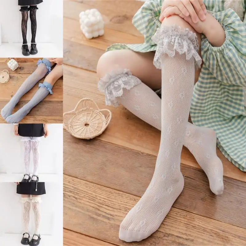 

Stylish Lace Trimmed High Socks Children's Soft Nylon Stockings Can Perfect Pairing With Dresses and Casual Wear 24BE