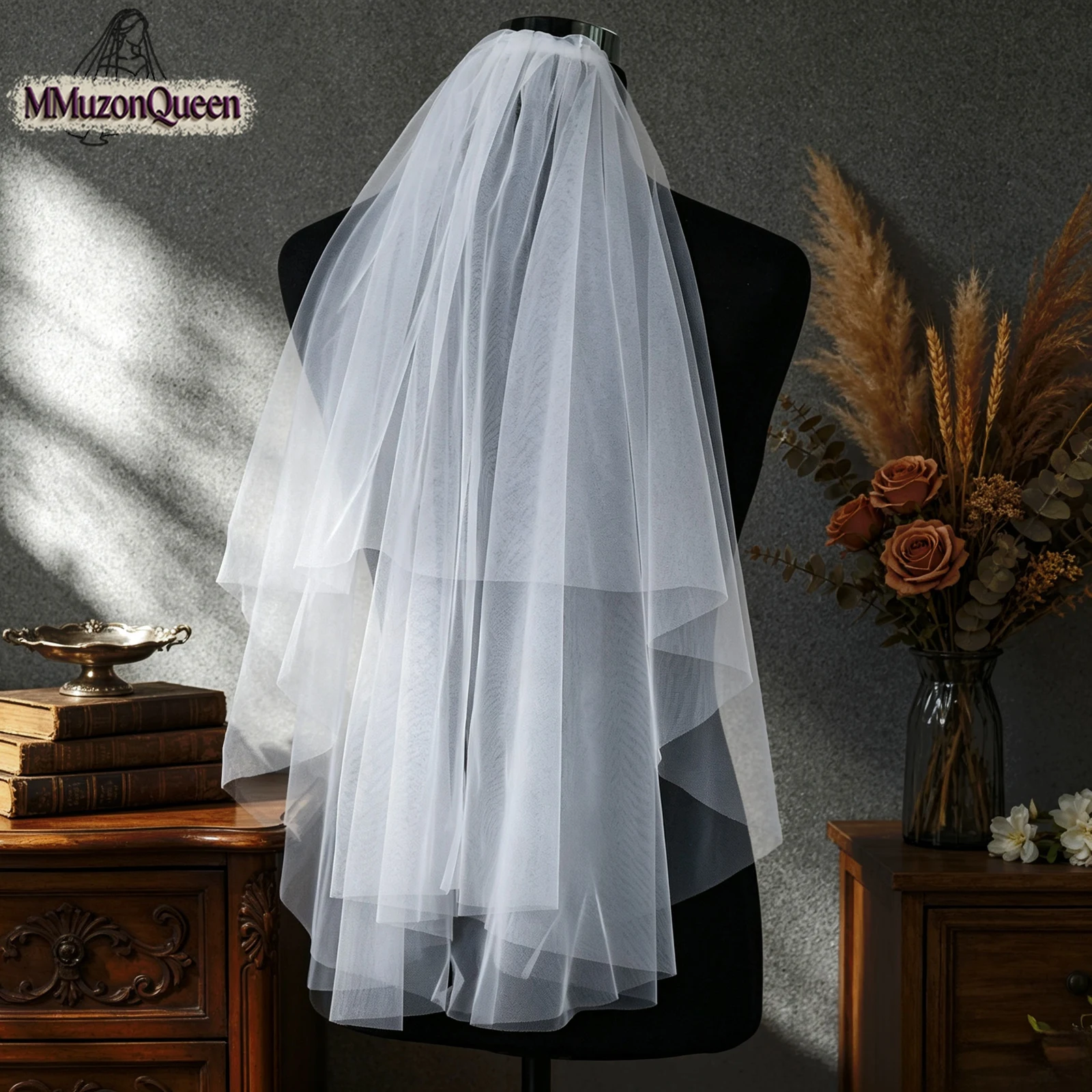 TOPQUEEN Minimally Designed Bridal Veil With Double Layered Plain Yarn Fluffy Breathable Mesh With Comb Simple Style V28