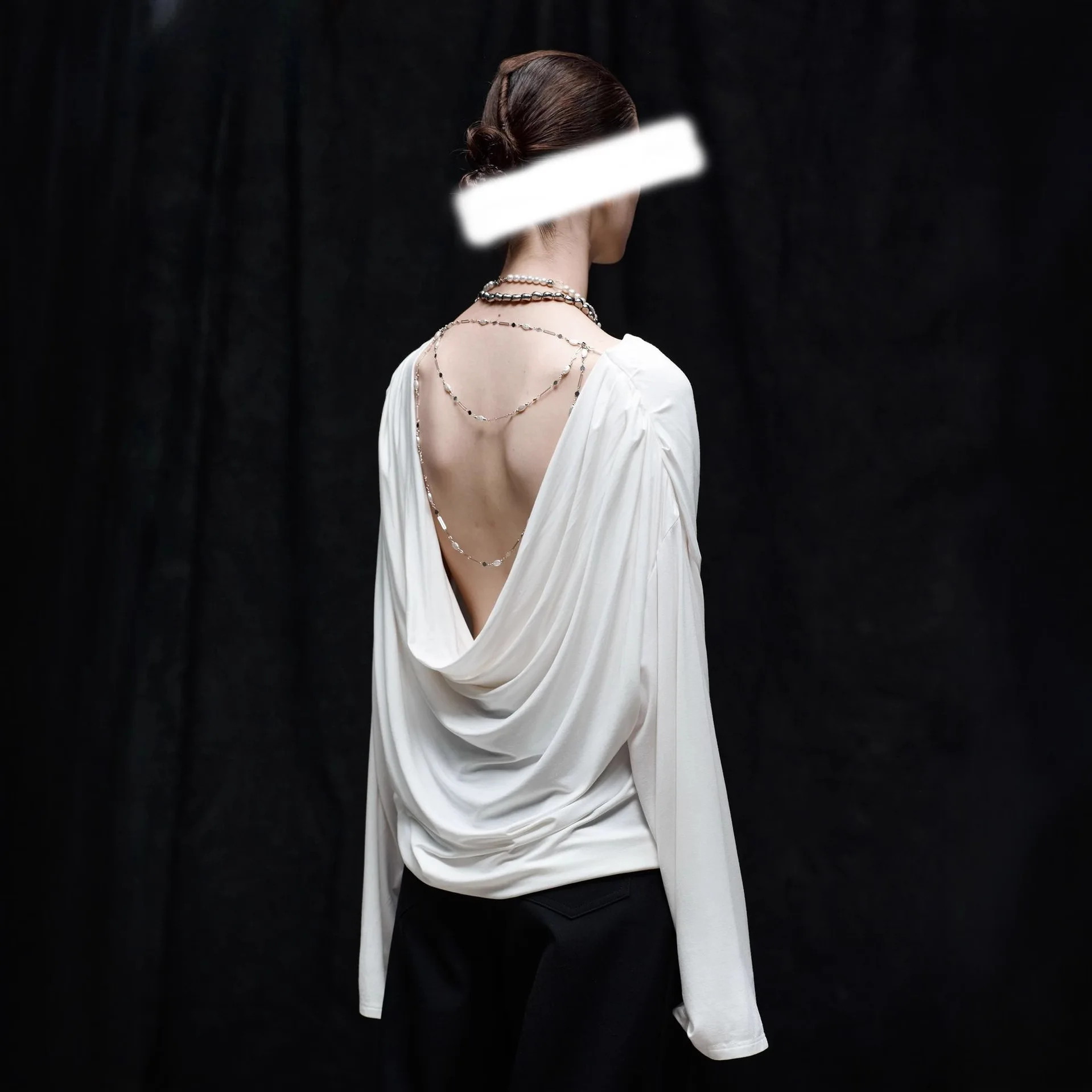 

V Neck Long Sleeve Spliced Chain Chic T Shirt Female Fashion New Solid Asymmetrical Blouse High Street Backless Shirts For Women
