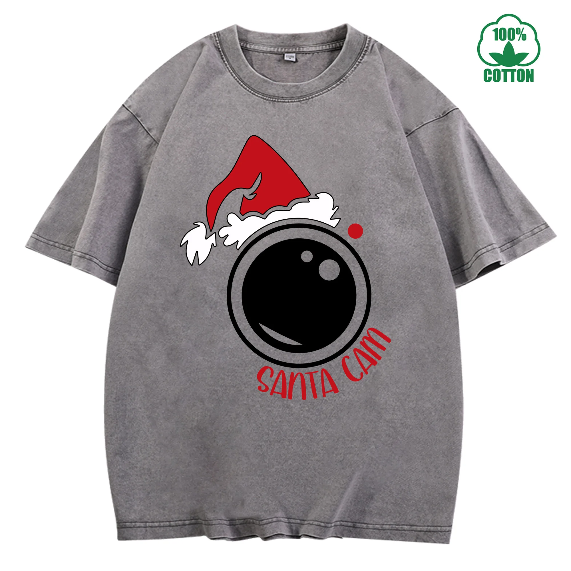 تي شيرت سانتا كام فينتاج مغسول 230 جرام 100% قطن للجنسين مريح كبير الحجم ملابس الشارع #1