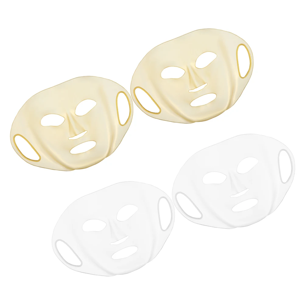

4pcs Silicone Facial Mask Covers Reusable High Elasticity Face Contour Design Enhances Skincare Effect Prevents Slipping Off
