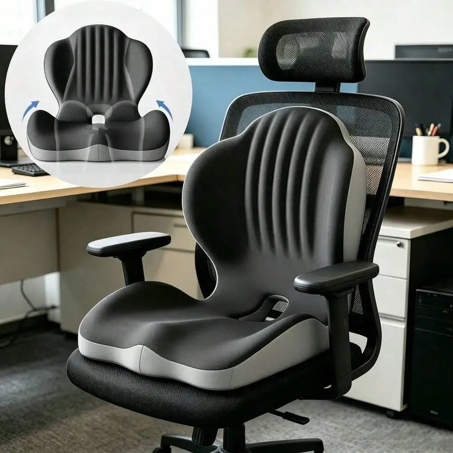 2-In-1 Lumbar Support Backrest And Seat Cushion, Shell-Shaped One-Piece Seat Cushion And Backrest, Ergonomic Memory Foam Seat Cu